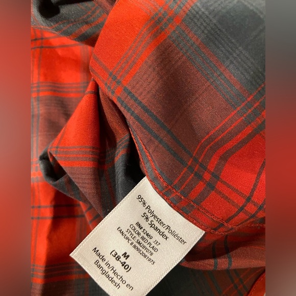 Swiss Tech Mens Size M Roll Tab Sleeve Red Gray Plaid Stretch Button Down Shirt - Picture 12 of 12